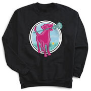 Girls Lacrosse Crewneck Sweatshirt - Lacrosse Dog with Girl Stick
