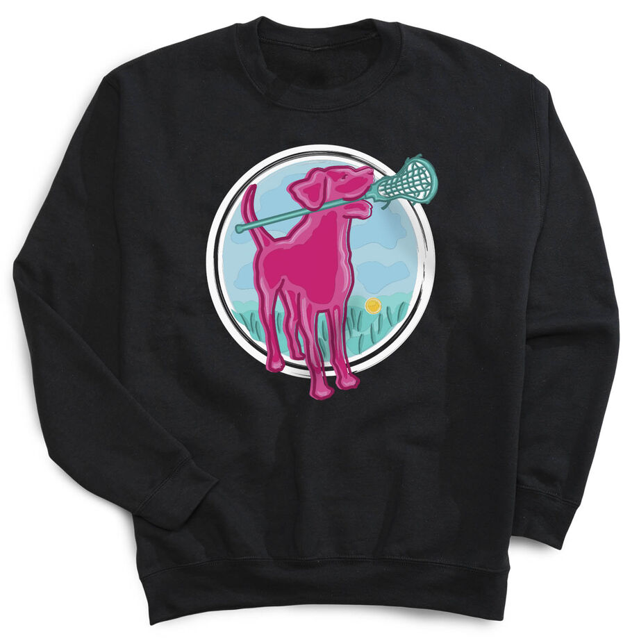 Girls Lacrosse Crewneck Sweatshirt - Lacrosse Dog with Girl Stick