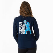 Girls Lacrosse Tshirt Long Sleeve - My Goal Is To Deny Yours Goalie (Back Design)