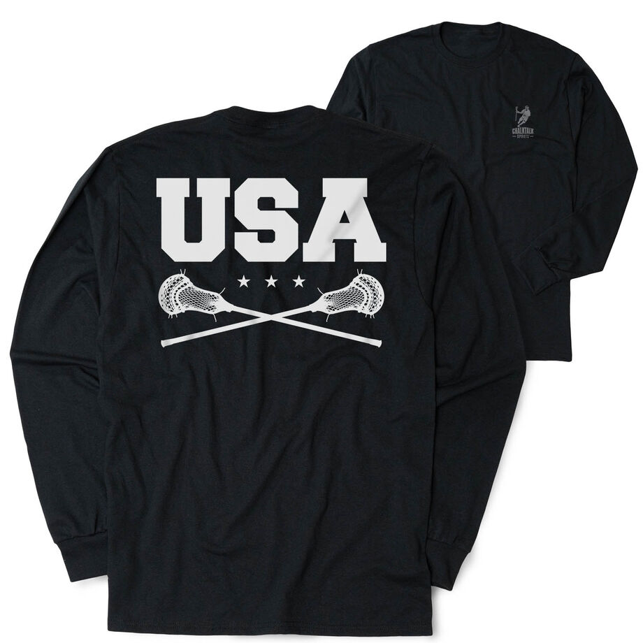 Guys Lacrosse Tshirt Long Sleeve - USA(Back Design)