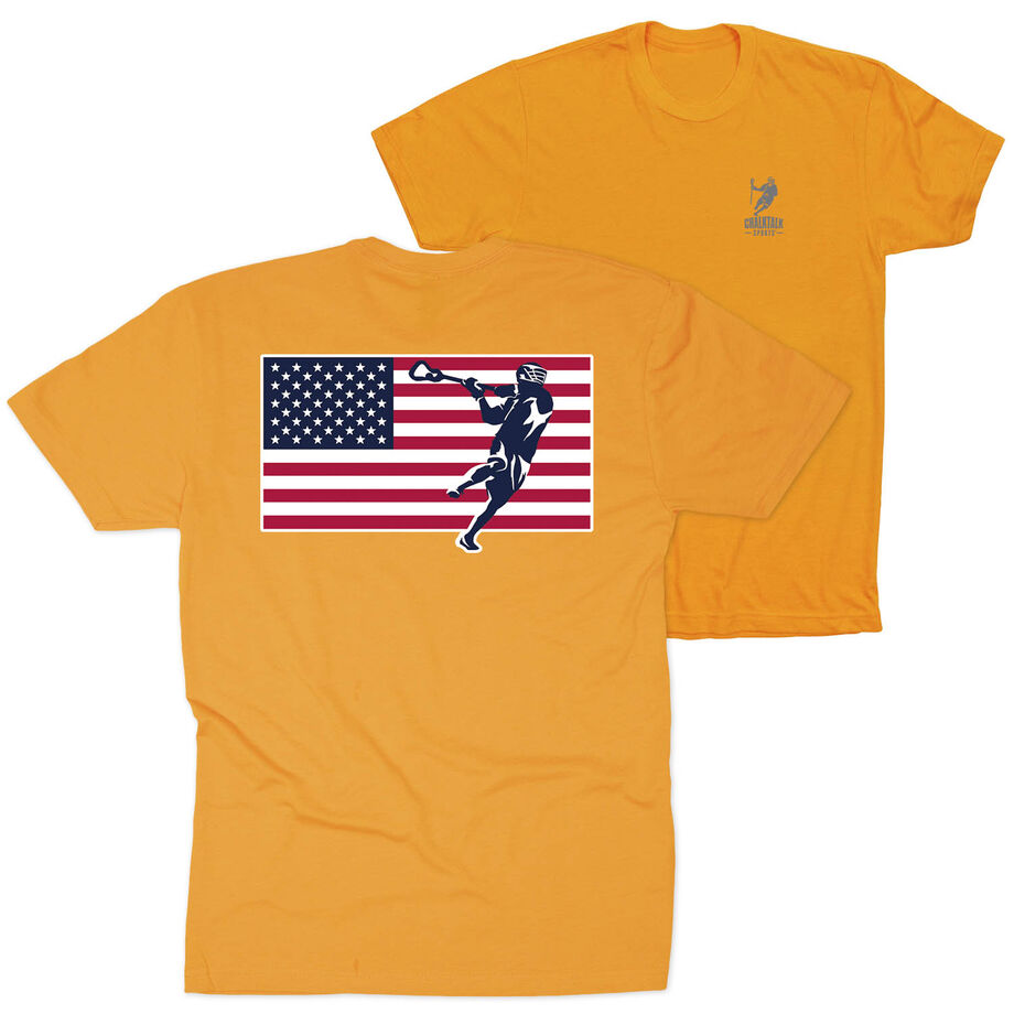 Guys Lacrosse Short Sleeve T-Shirt - Patriotic Lacrosse (Back Design)