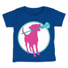 Girls Lacrosse Toddler Short Sleeve Shirt - Lacrosse Dog with Girl Stick