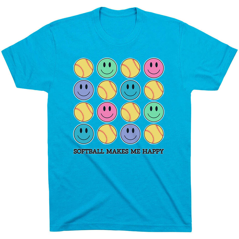 Softball Short Sleeve T-Shirt - Softball Makes Me Happy