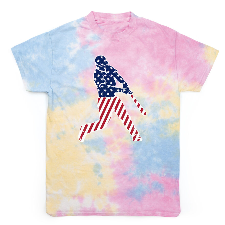 Baseball Short Sleeve T-Shirt - Baseball Stars and Stripes Player Tie Dye