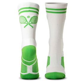 Tennis Woven Mid-Calf Socks - Crossed Racquets - Green