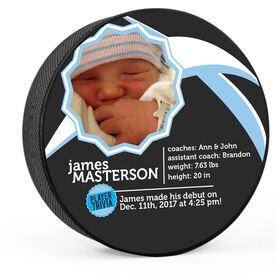 Personalized Hockey Puck Baby Boy Player Trivia