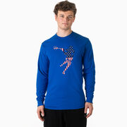 Guys Lacrosse Tshirt Long Sleeve - American Flag Silhouette