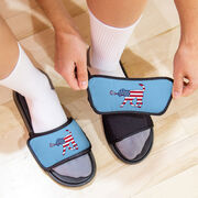 Girls Lacrosse Repwell&reg; Slide Sandals - Patriotic Lula the Lax Dog