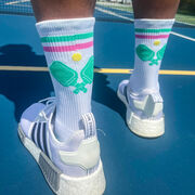 Pickleball Woven Mid-Calf Socks - Crossed Paddles - Miami