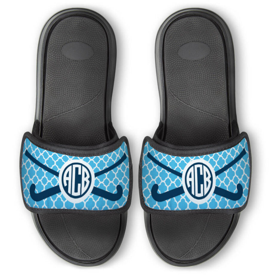 Field Hockey Repwell&reg; Slide Sandals - Personalized Monogram Sticks with Quatrefoil Pattern - Personalization Image