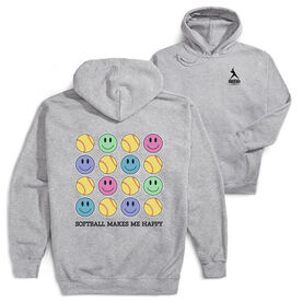 Softball Hooded Sweatshirt - Softball Makes Me Happy (Back Design)