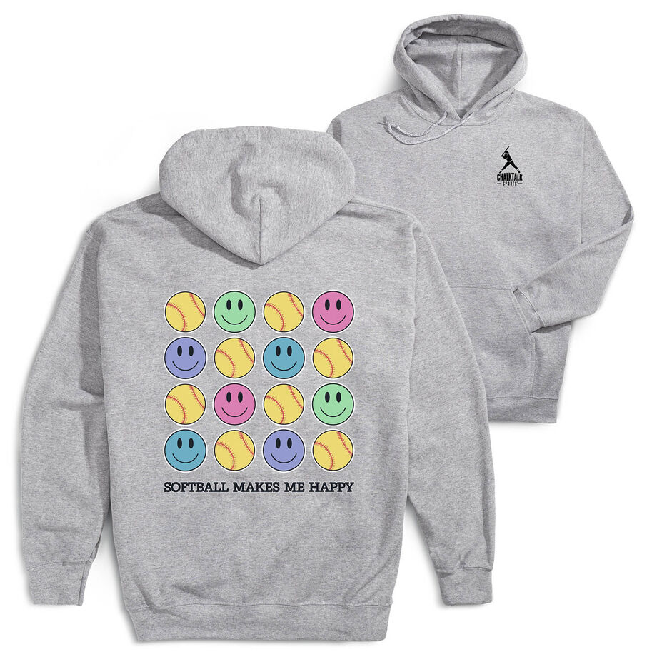 Softball Hooded Sweatshirt - Softball Makes Me Happy (Back Design)