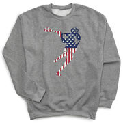 Guys Lacrosse Crewneck Sweatshirt - American Flag Silhouette
