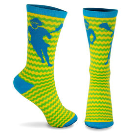 Girls Lacrosse Woven Mid-Calf Socks - Zig Zag (Green/Blue/Yellow)