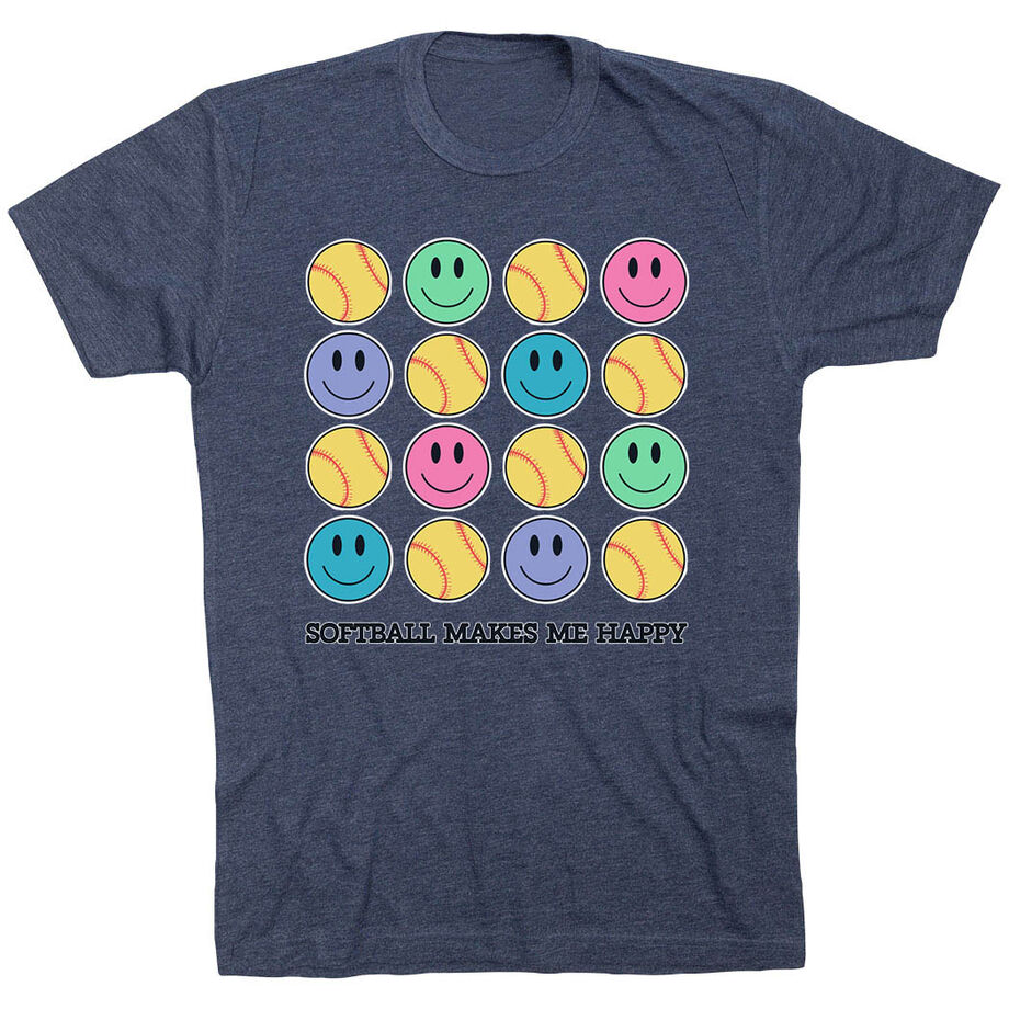 Softball Short Sleeve T-Shirt - Softball Makes Me Happy