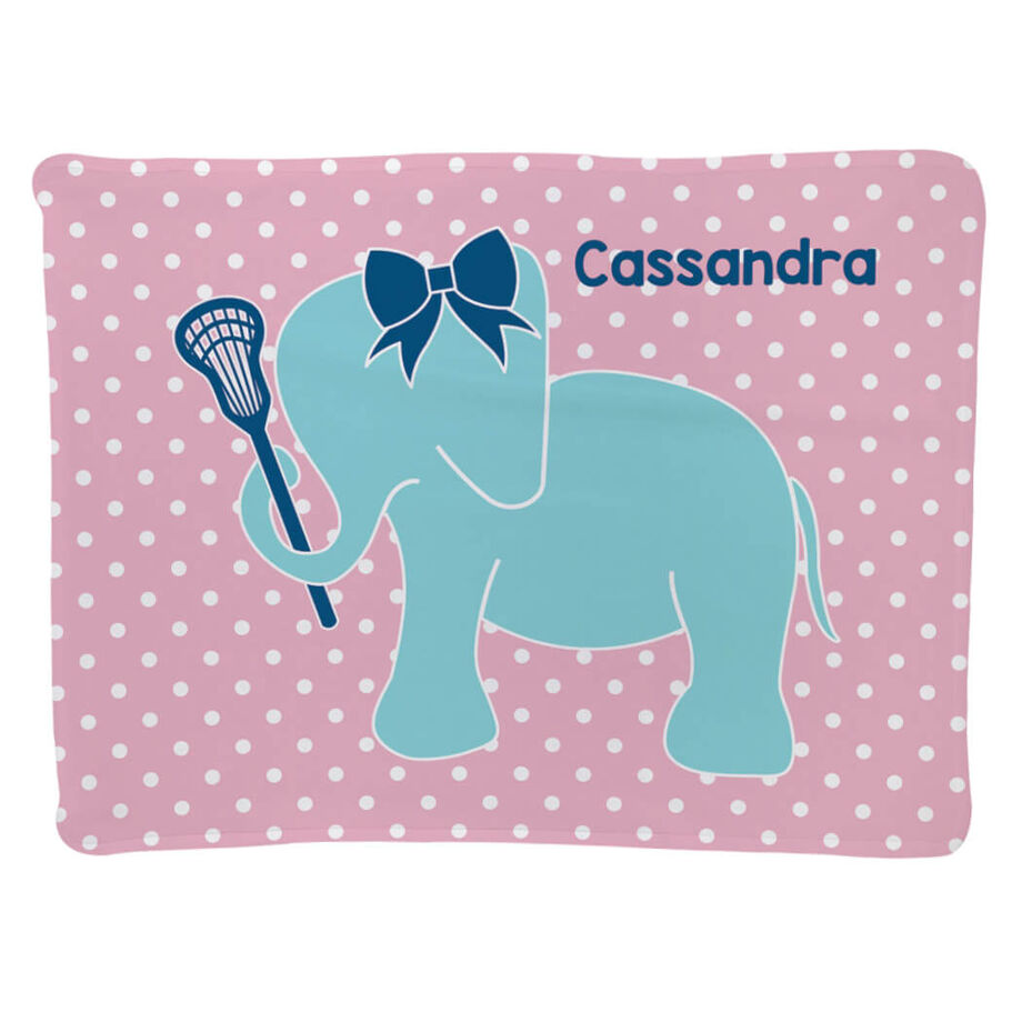 Girls Lacrosse Baby Blanket - Lax Elephant with Bow - Personalization Image