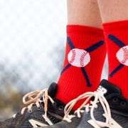 Baseball Woven Mid-Calf Socks - Crossed Bats Red