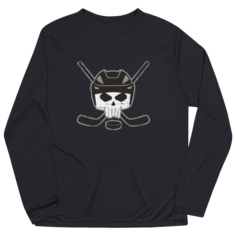 Hockey Long Sleeve Performance Tee - Hockey Helmet Skull
