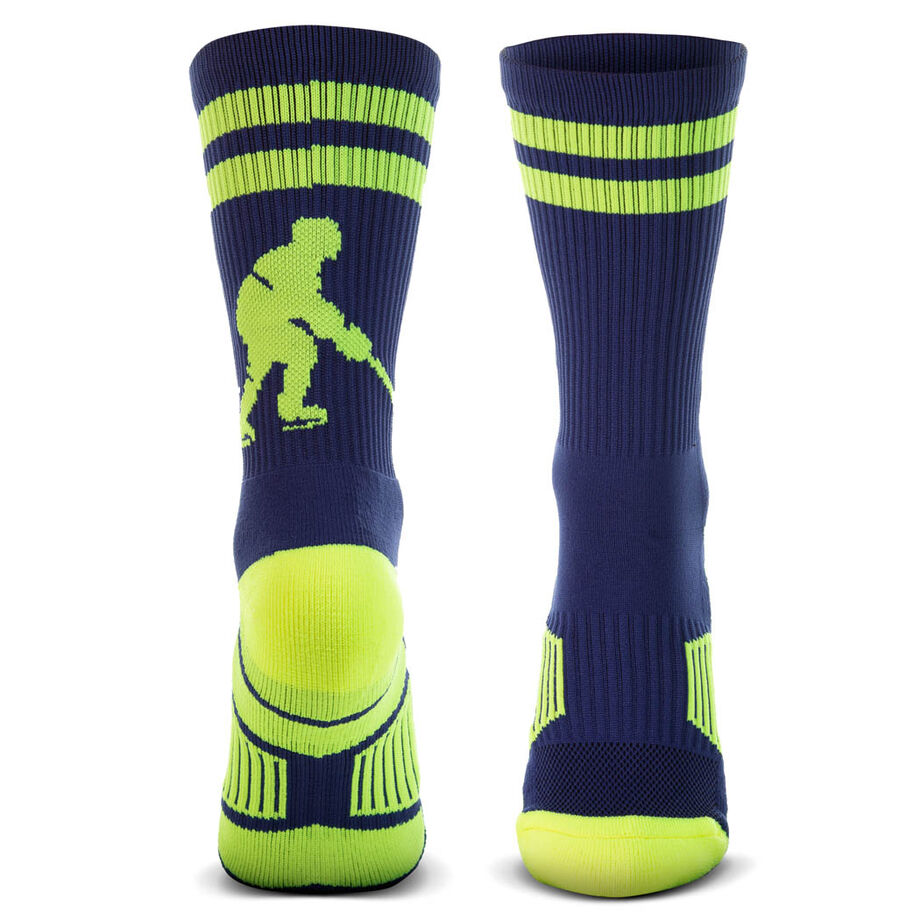 Hockey Woven Mid-Calf Socks - Player (Blue/Neon Yellow) | ChalkTalkSPORTS