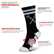 Guys Lacrosse Woven Mid-Calf Socks - Retro Crossed Sticks (Black/White)
