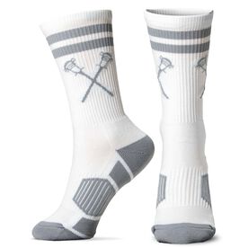 Lacrosse Woven Mid-Calf Socks - Crossed Sticks - White/Gray