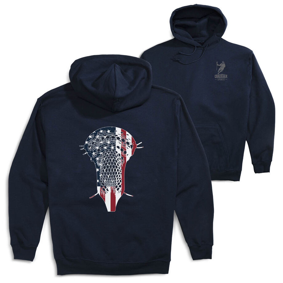 Guys Lacrosse Hooded Sweatshirt - Patriotic Stick (Back Design)