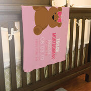 Personalized Baby Blanket - Birth Announcement Baby Bear Girl