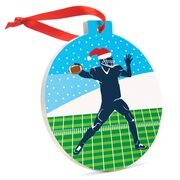 Football Round Ceramic Ornament Silhouette with Santa Hat