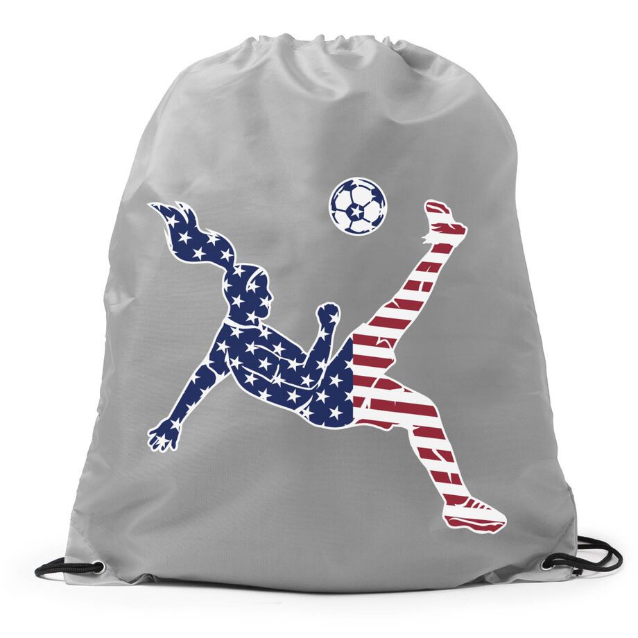 Soccer Drawstring Backpack - Girls Soccer Stars and Stripes Player