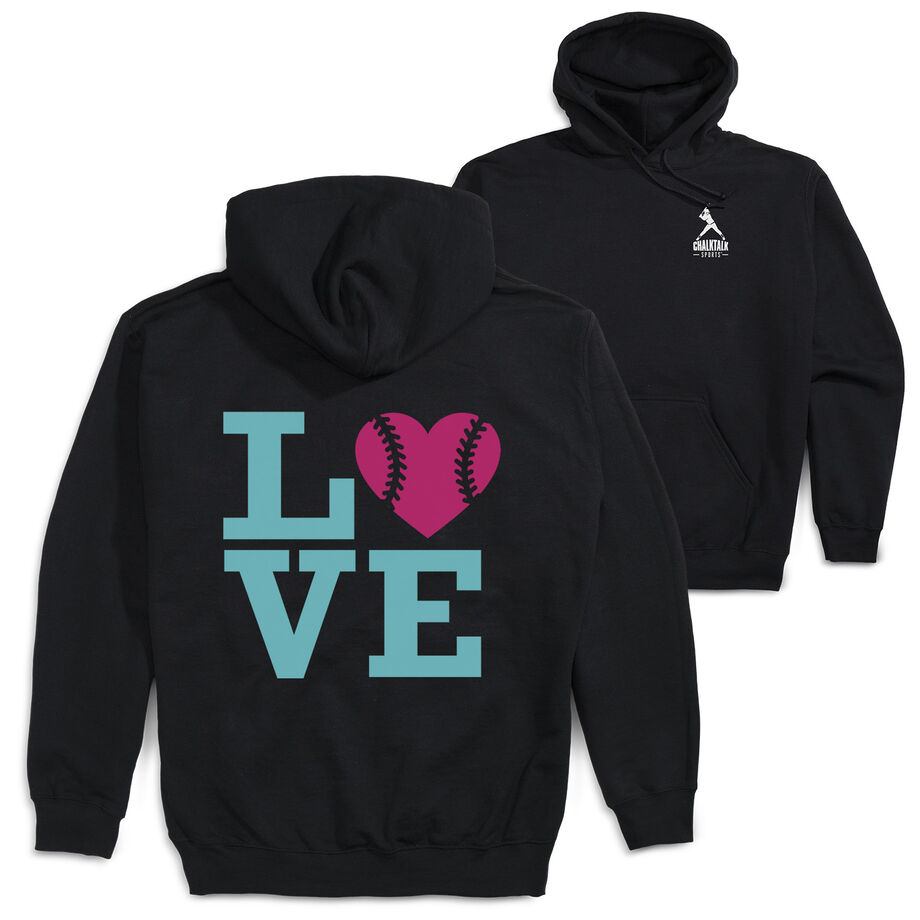 Softball Hooded Sweatshirt - LOVE Softball Pink Teal (Back Design)