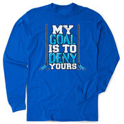 Hockey Tshirt Long Sleeve - My Goal Is To Deny Yours (Blue/Black)