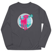 Girls Lacrosse Long Sleeve Performance Tee - Lacrosse Dog with Girl Stick