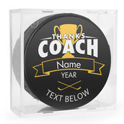 Personalized Thanks Coach with Player Hockey Puck