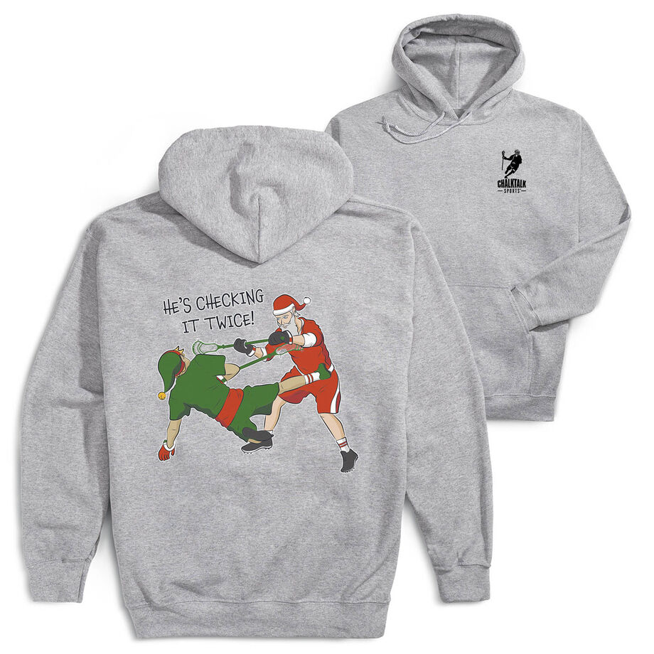 Guys Lacrosse Hooded Sweatshirt - Checking It Twice Lacrosse (Back Design)