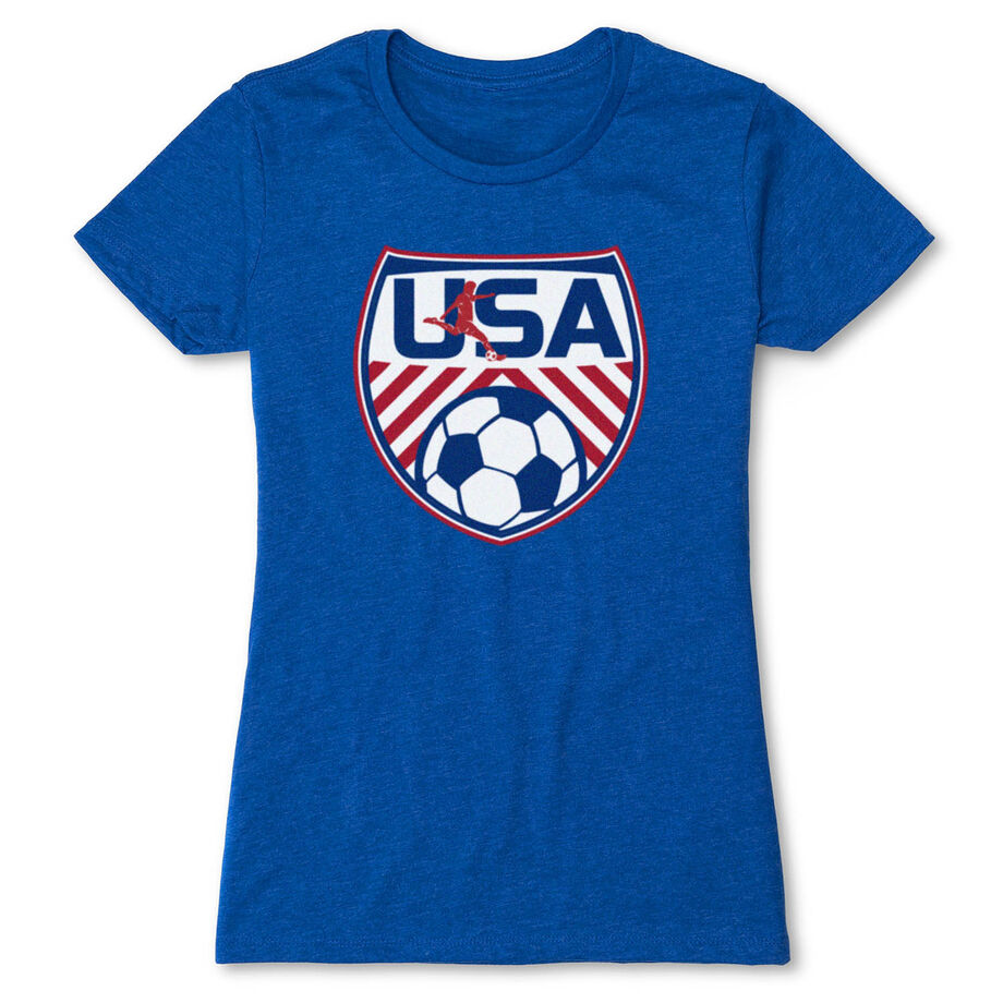 Soccer Women's Everyday Tee - Soccer USA [Adult Large/Royal] - SS
