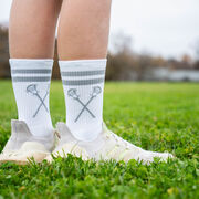 Lacrosse Woven Mid-Calf Socks - Crossed Sticks - White/Gray