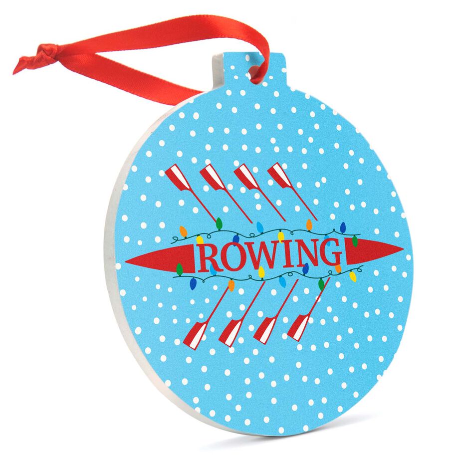 Crew Round Ceramic Ornament - Scull with Holiday Lights