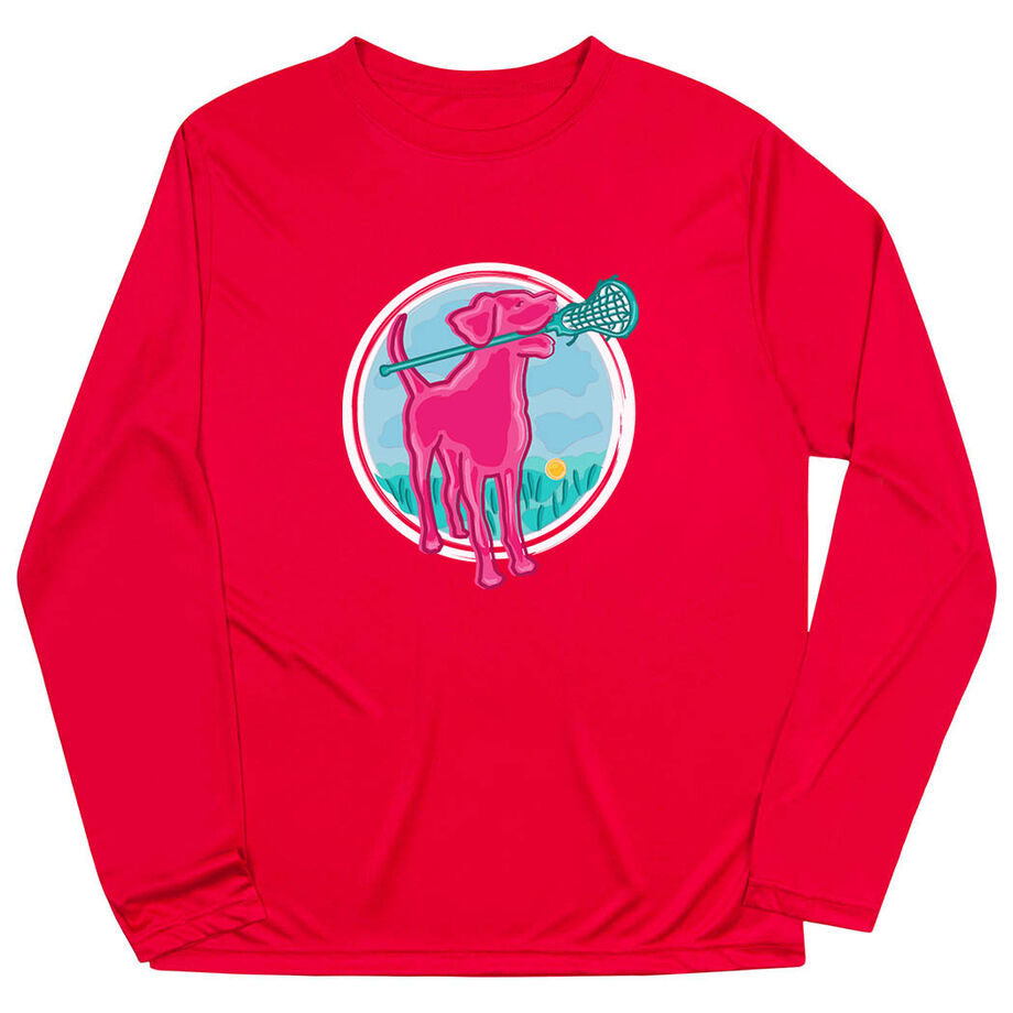 Girls Lacrosse Long Sleeve Performance Tee - Lacrosse Dog with Girl Stick