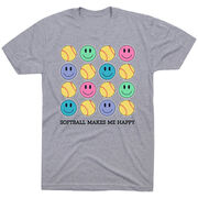 Softball Short Sleeve T-Shirt - Softball Makes Me Happy