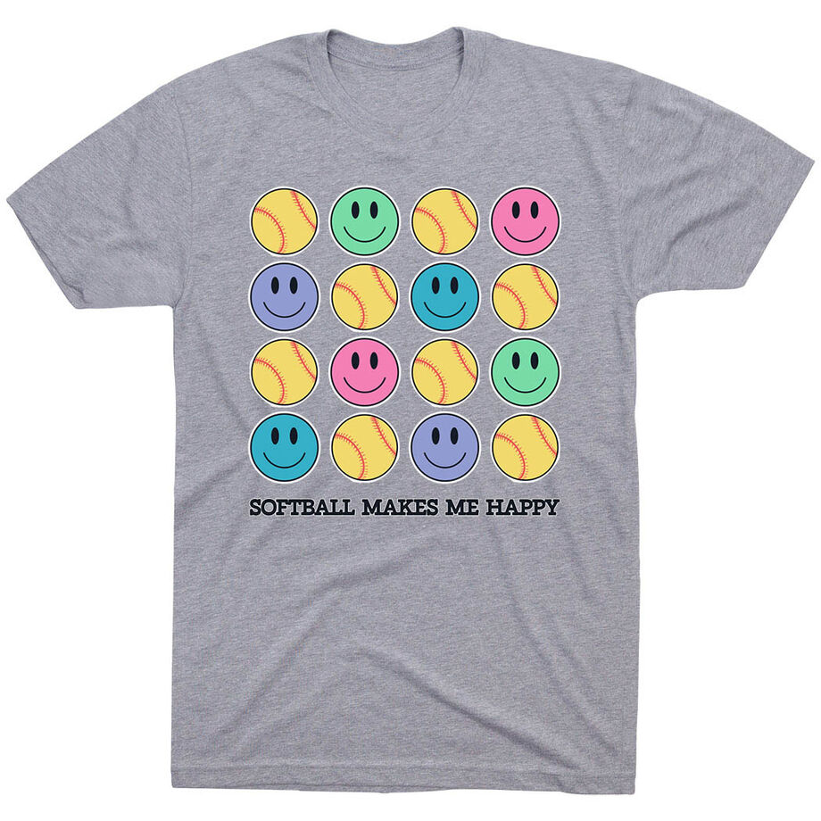 Softball Short Sleeve T-Shirt - Softball Makes Me Happy