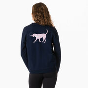 Girls Lacrosse Crewneck Sweatshirt - LuLa the LAX Dog (Pink) (Back Design)