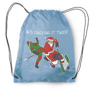 Hockey Drawstring Backpack - He's Checking It Twice