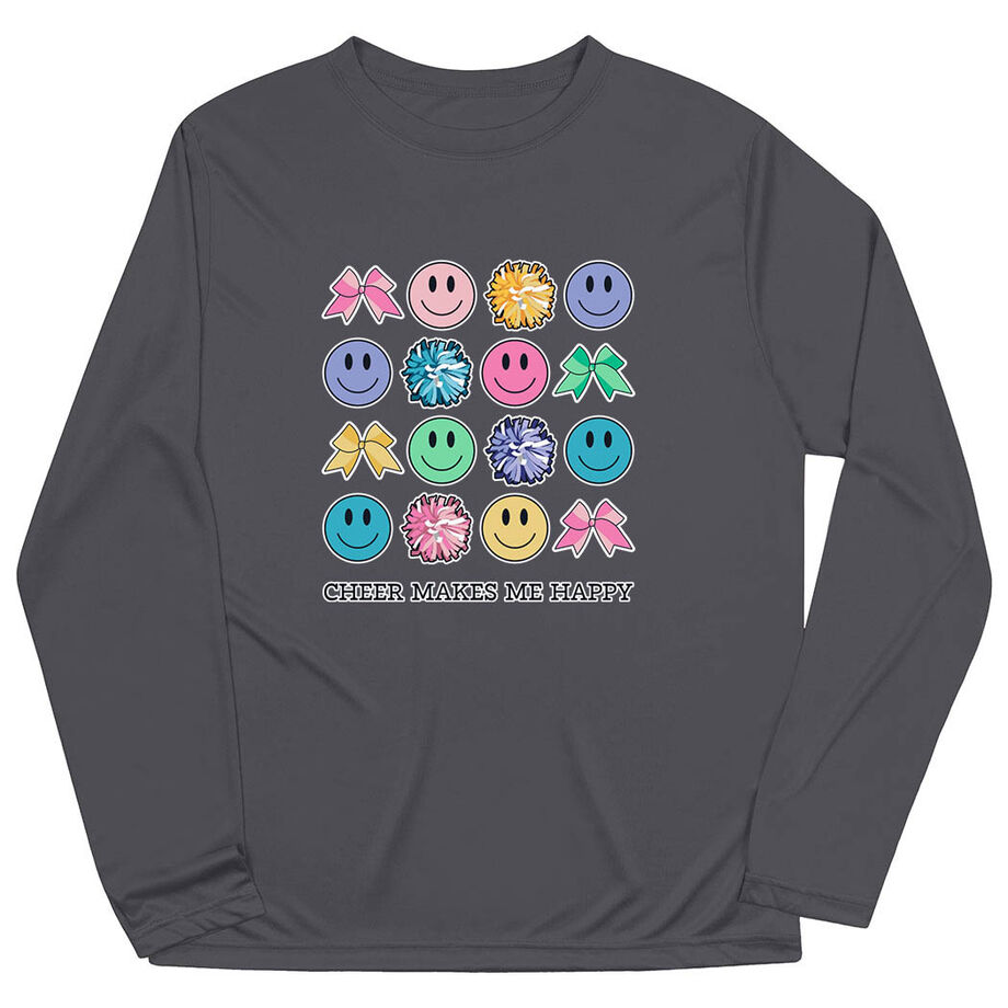 Cheerleading Long Sleeve Performance Tee - Cheer Makes Me Happy