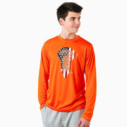 Guys Lacrosse Long Sleeve Performance Tee - Patriotic Stick