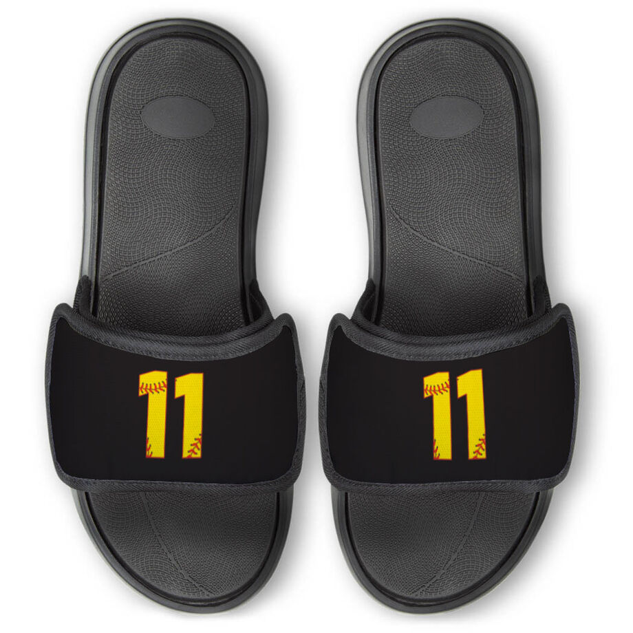 Softball Repwell&reg; Slide Sandals - Softball Number Stitches
