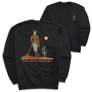 Guys Lacrosse Crewneck Sweatshirt - Slingin Heat In The High Noon (Back Design)