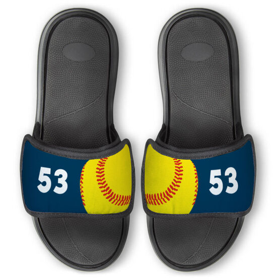 Softball Repwell&reg; Slide Sandals - Ball and Number Reflected