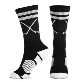 Hockey Woven Mid-Calf Socks - Classic Stripe Crossed Sticks (Black/White)