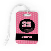Hockey Bag/Luggage Tag - Personalized Hockey Puck with Dots Background