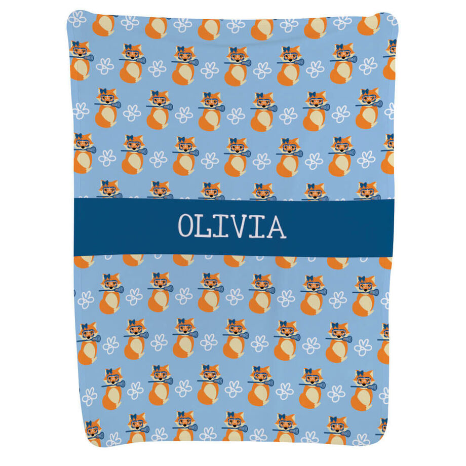 Girls Lacrosse Baby Blanket - Lax Fox Pattern - Personalization Image